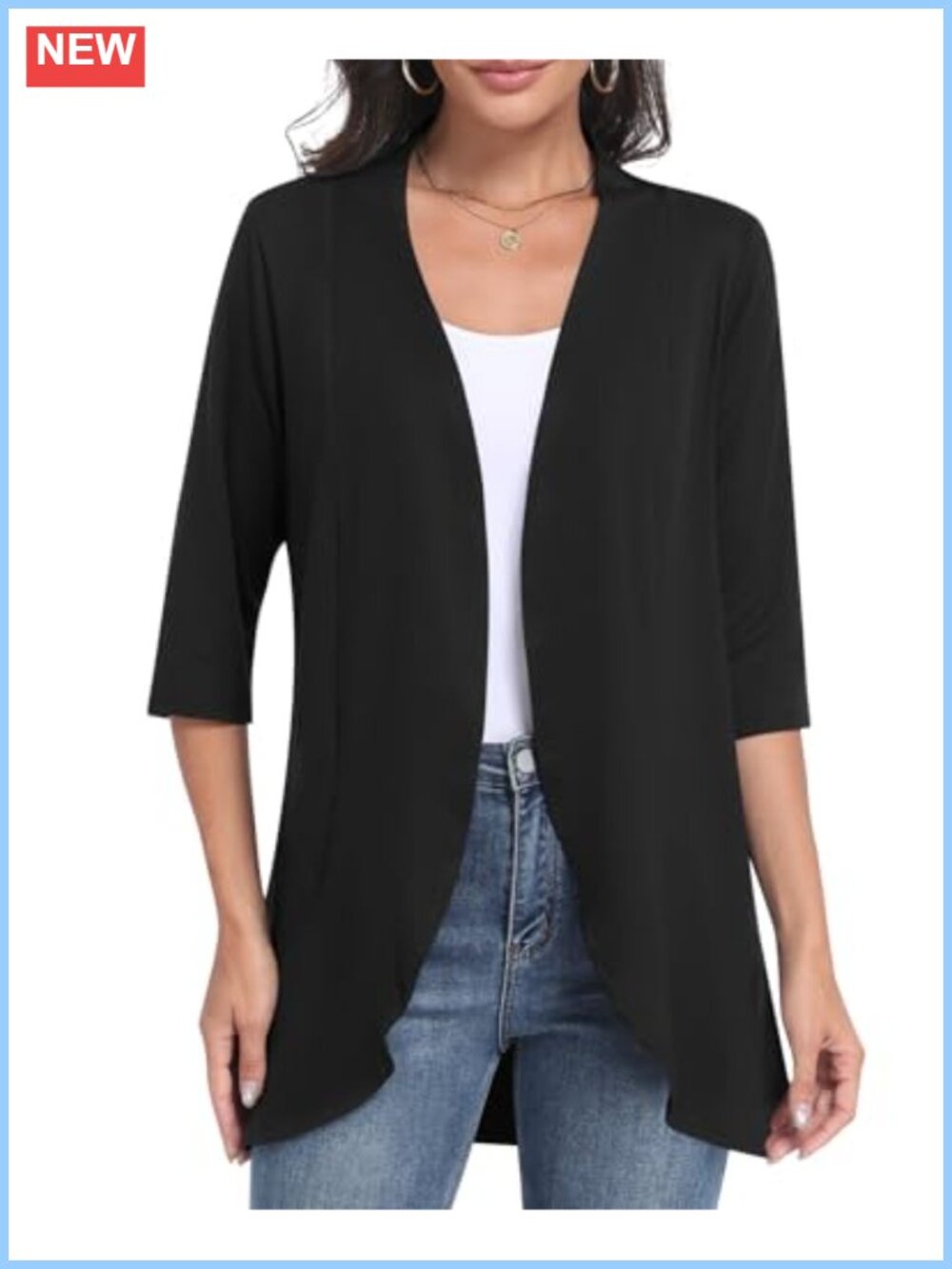 DB MOON Women's 3/4 Sleeve Cardigan Lightweight Loose Fit Casual Open Front